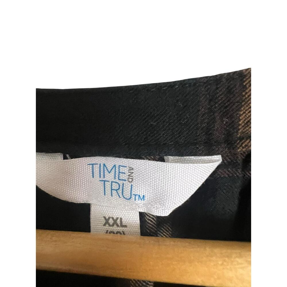 Time And Tru Plaid Swing Sundress Womens XXL Plus Black Button Flutter Sleeve - Picture 2 of 3